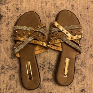 Liliana Gold and Brown Studded Sandals